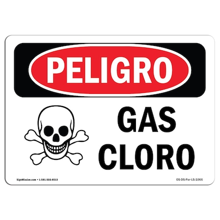 OSHA Danger Sign, Chlorine Gas Spanish, 5in X 3.5in Decal, 10PK
